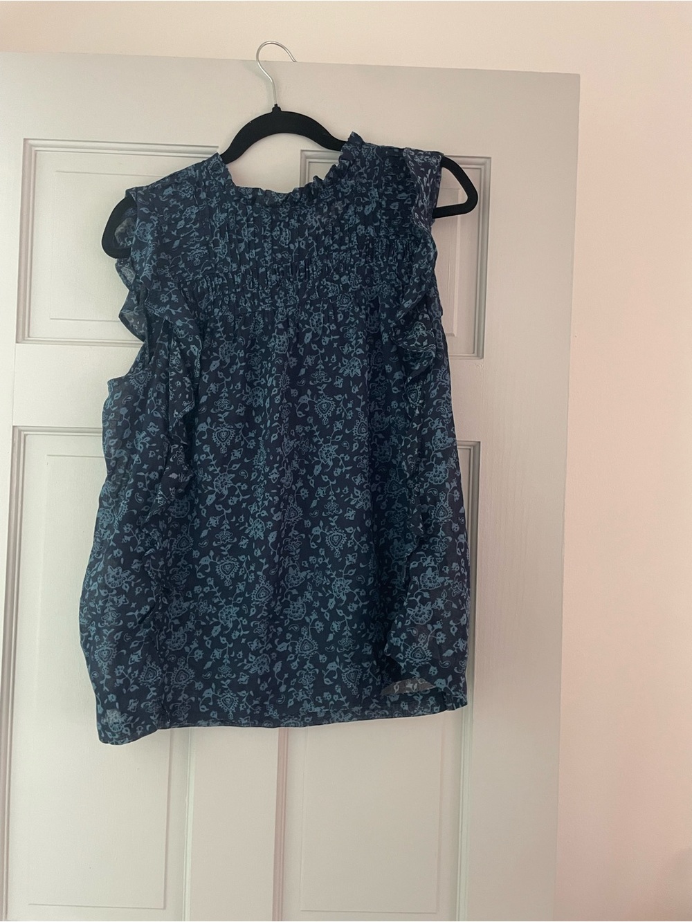 beachlunchlounge Navy Floral Ruffle Sleeveless Top